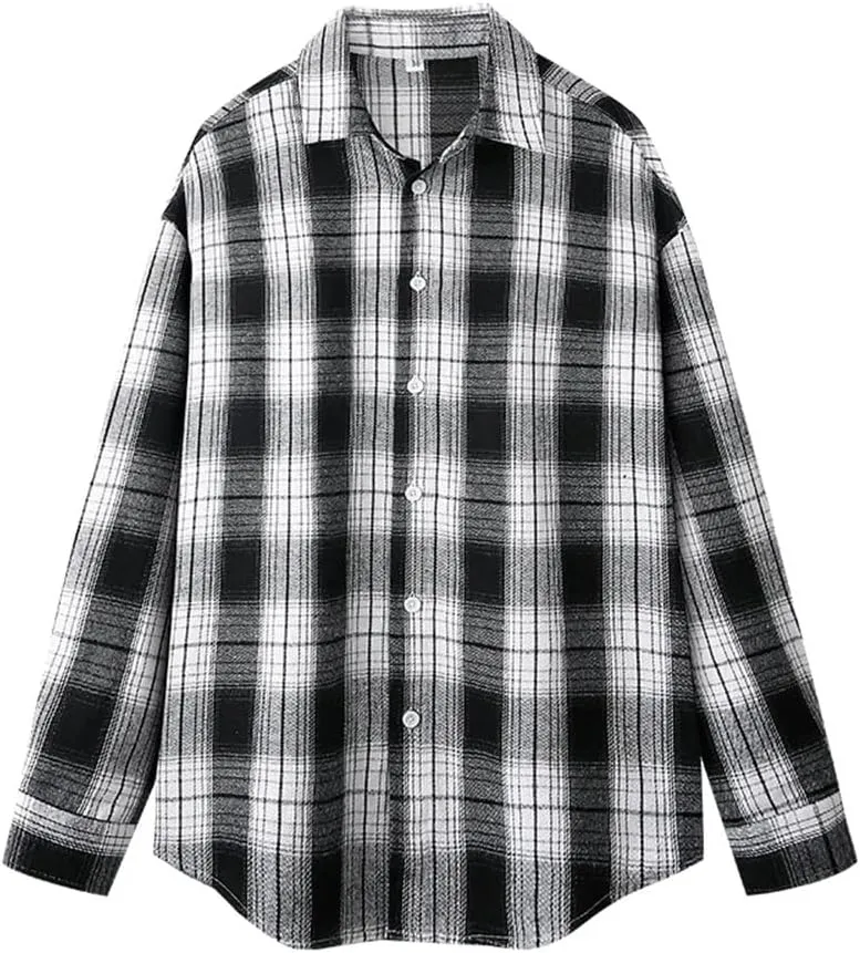 Men's Casual Plaid Shirt Simple Retro Square Business Checked Dress Shirts with Pocket