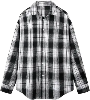 Men's Casual Plaid Shirt Simple Retro Square Business Checked Dress Shirts with Pocket