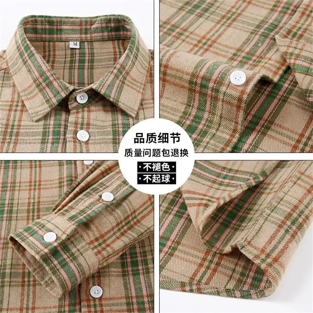 Men's Casual Plaid Shirt Simple Retro Square Business Checked Dress Shirts with Pocket