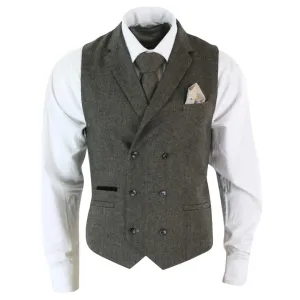 Men's Herringbone Tweed Gatsby Blinders Classic Double Breasted Waistcoat