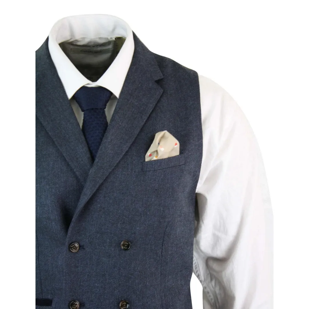 Men's Herringbone Tweed Gatsby Blinders Classic Double Breasted Waistcoat