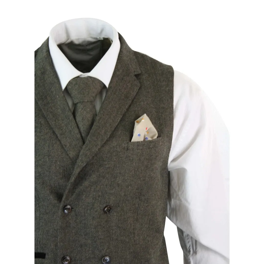 Men's Herringbone Tweed Gatsby Blinders Classic Double Breasted Waistcoat