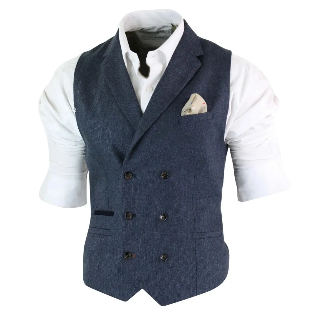 Men's Herringbone Tweed Gatsby Blinders Classic Double Breasted Waistcoat
