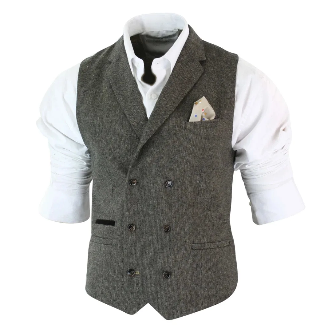 Men's Herringbone Tweed Gatsby Blinders Classic Double Breasted Waistcoat