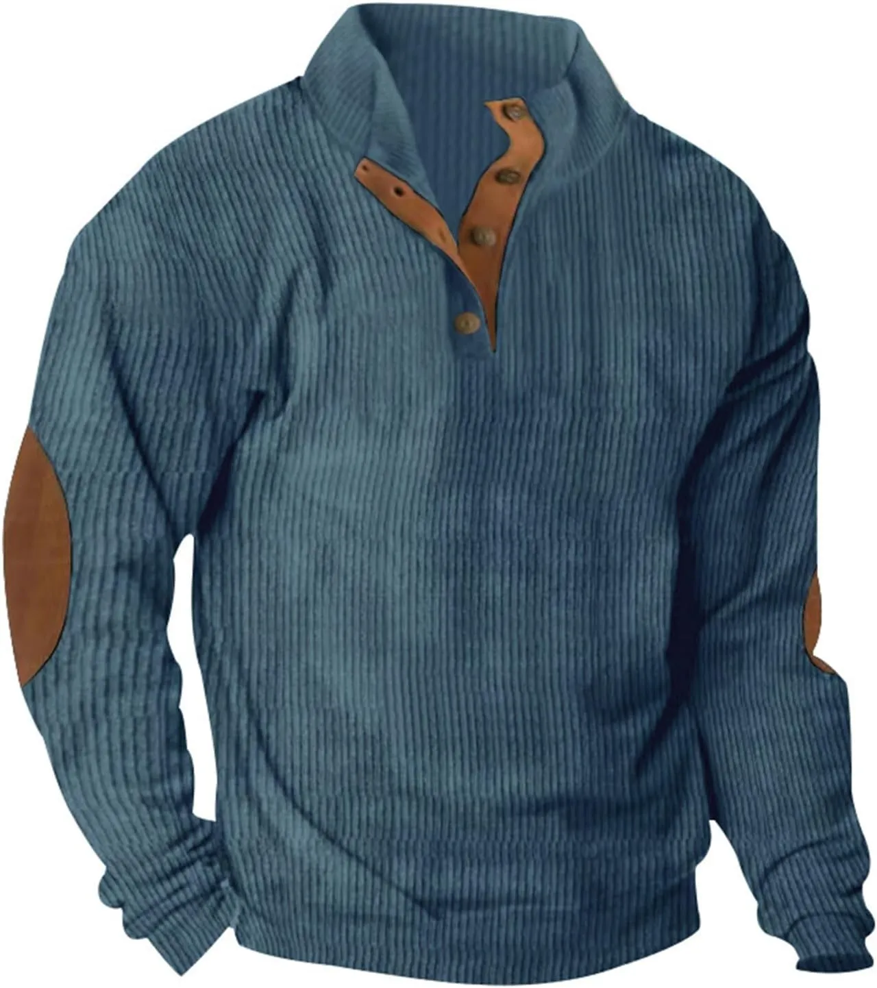 Mens Long Sleeve Sweatshirts Corduroy Elbow Patches Shirt Lapel Collar Pullover Fall Western Tops