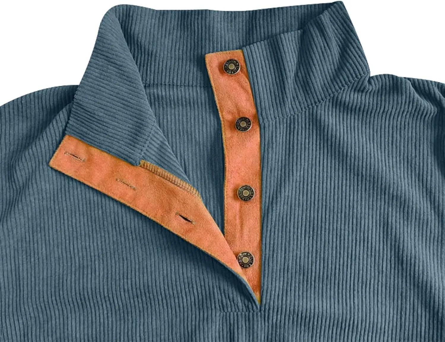 Mens Long Sleeve Sweatshirts Corduroy Elbow Patches Shirt Lapel Collar Pullover Fall Western Tops