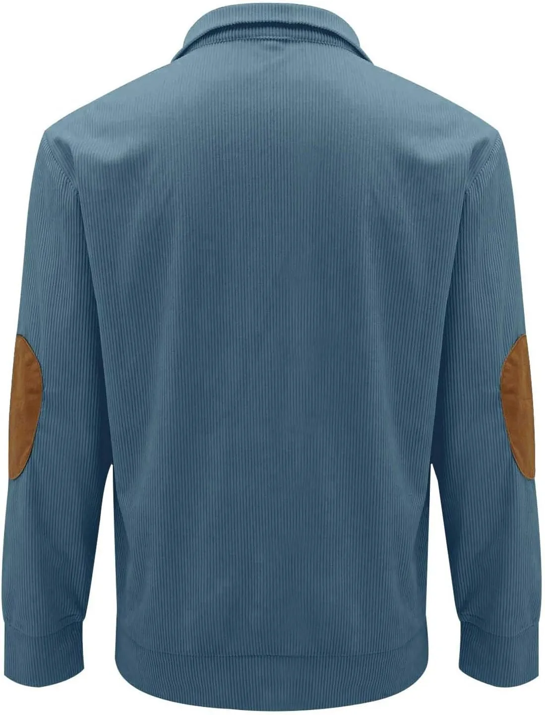 Mens Long Sleeve Sweatshirts Corduroy Elbow Patches Shirt Lapel Collar Pullover Fall Western Tops
