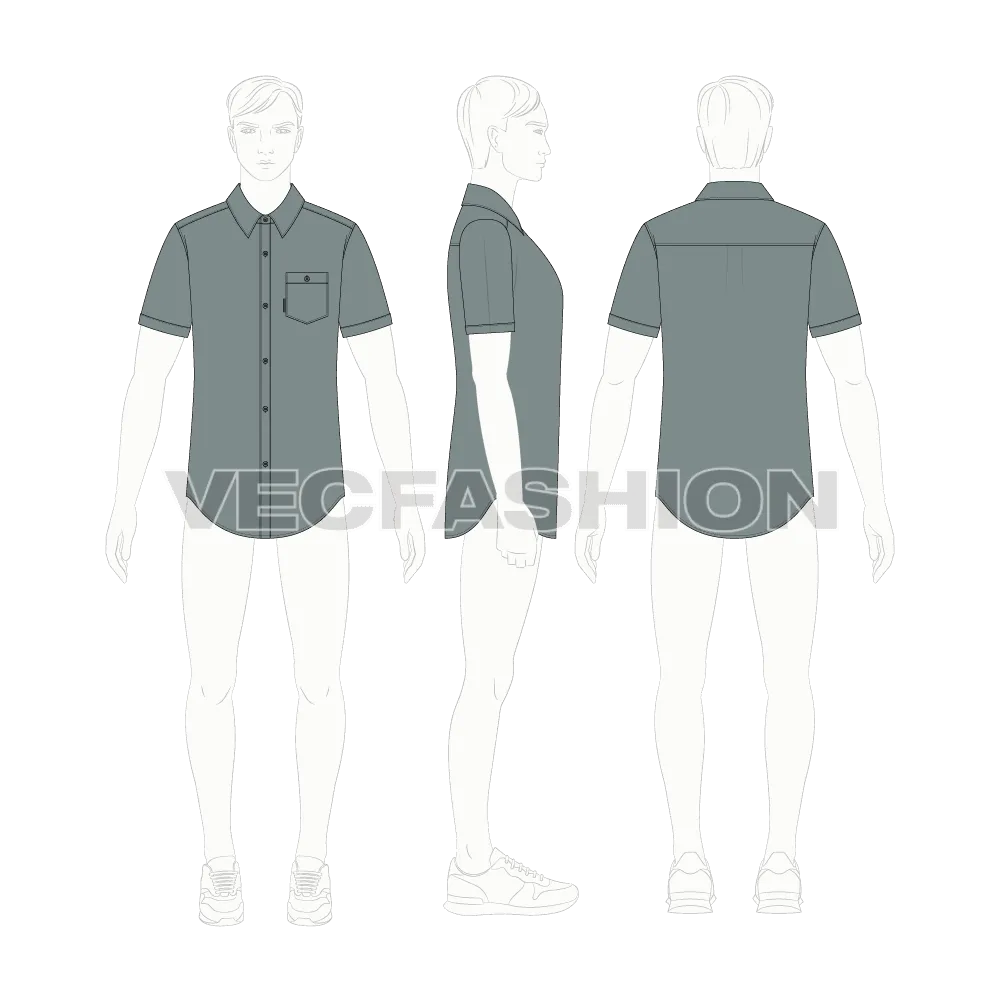 Mens Slim Fit Shirt with Curved Hem