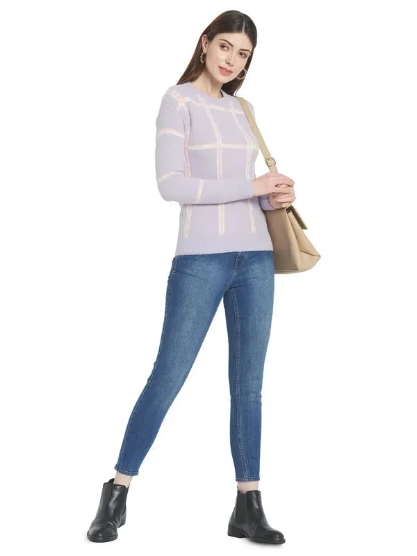 Mettle Women Purple Checked Checked Pullover