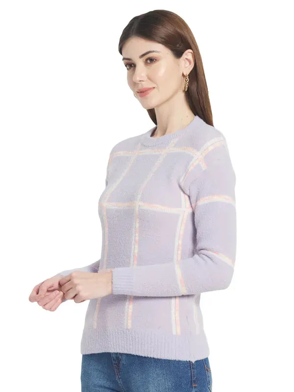 Mettle Women Purple Checked Checked Pullover