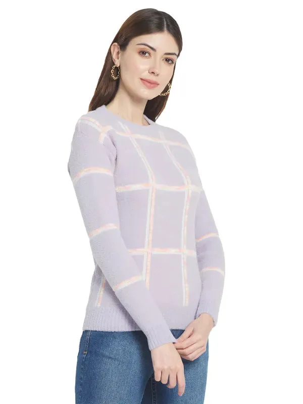 Mettle Women Purple Checked Checked Pullover