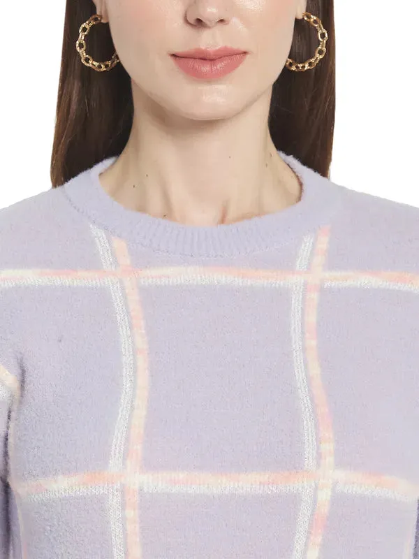 Mettle Women Purple Checked Checked Pullover
