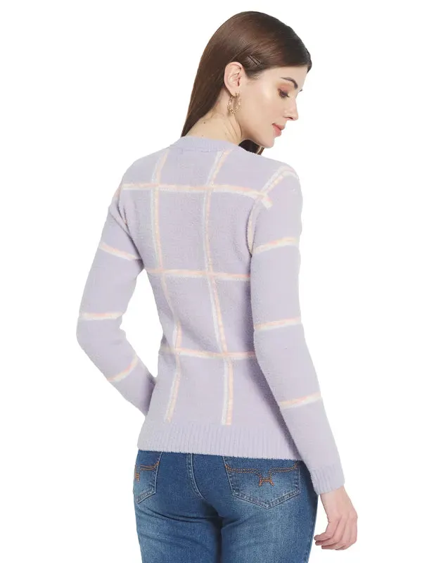 Mettle Women Purple Checked Checked Pullover