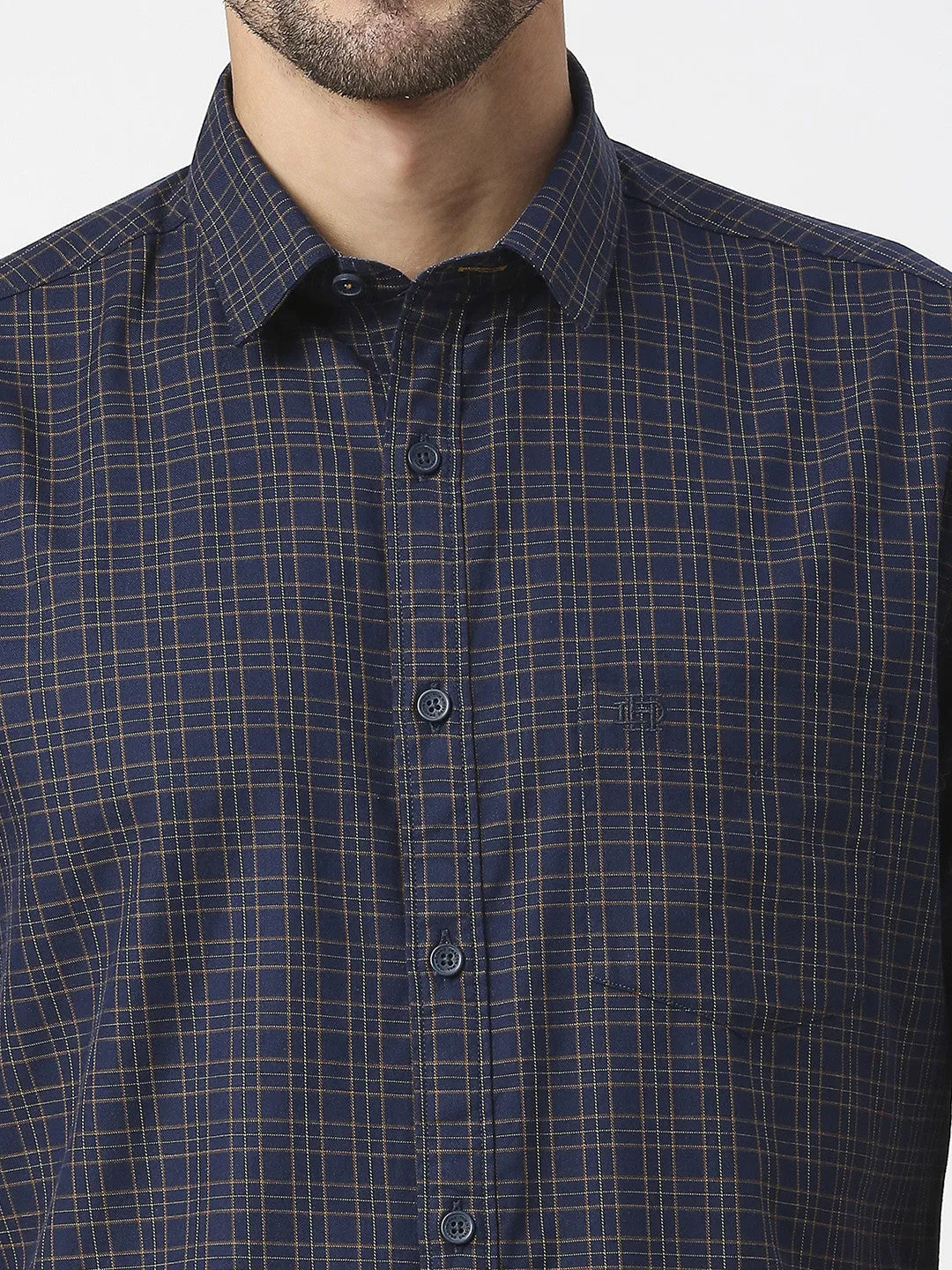 Navy Blue Half Sleeves Twill Checked Shirt With Pocket