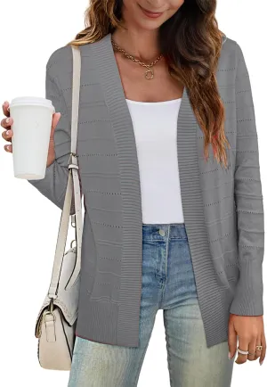 OmicGot Women's Long Sleeve Open Front Chunky Cable Knit Loose Cardigan Sweater