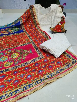 Orange Blue Multicolor Style Chikankari Elegance - Pakistani Dupatta & Kurti Palazzo Set