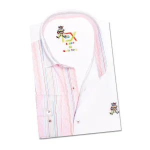 Partial Pinstripe FROG Button Down Shirt - Pink