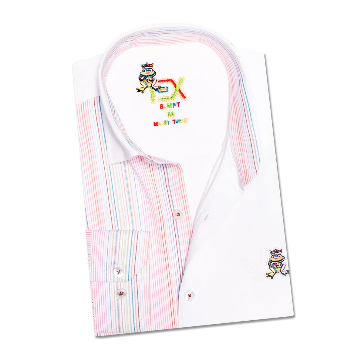 Partial Pinstripe FROG Button Down Shirt - Pink