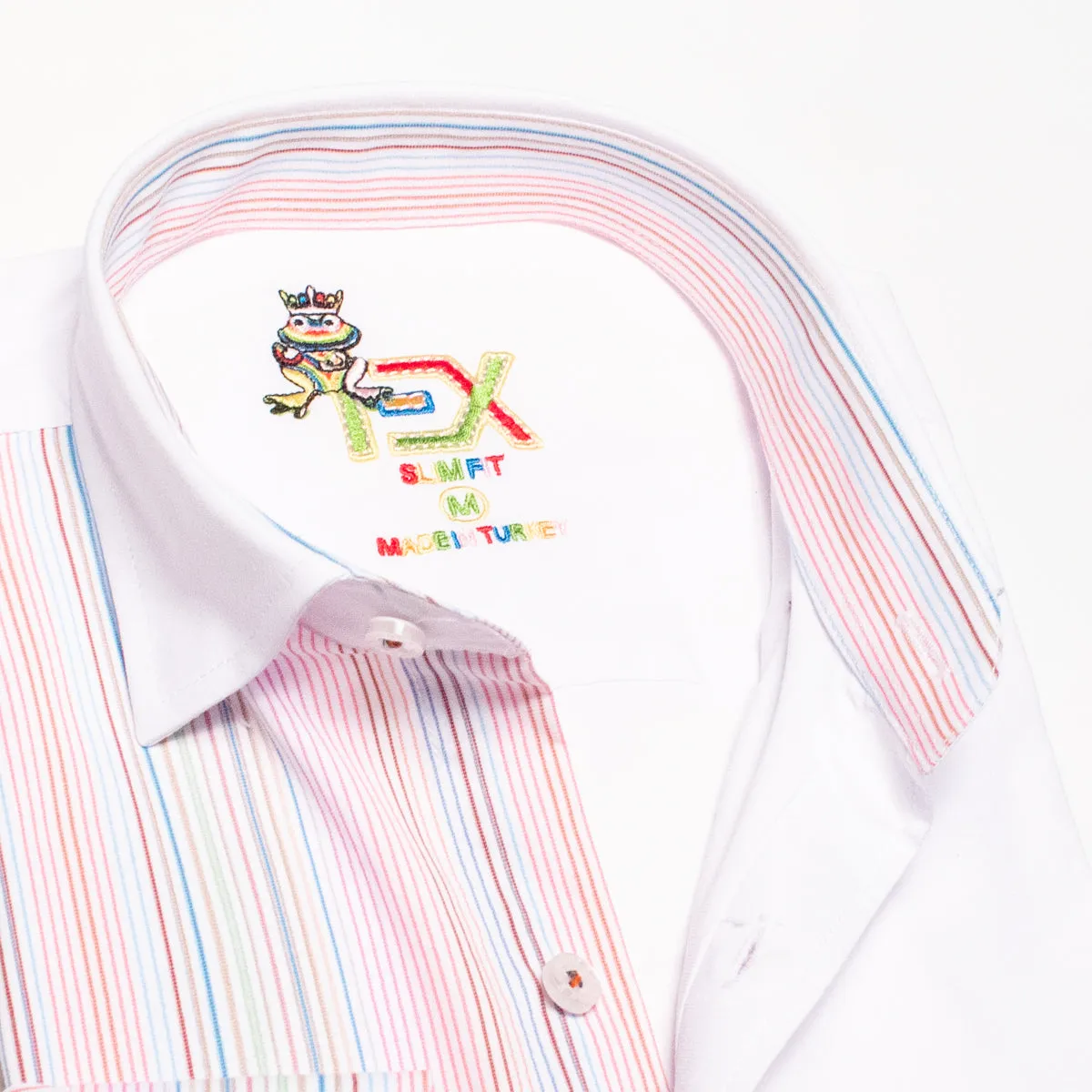 Partial Pinstripe FROG Button Down Shirt - Pink