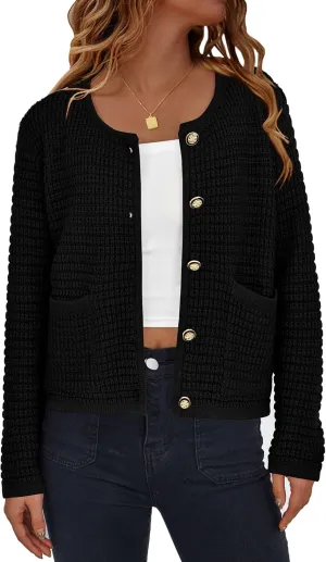 PRETTYGARDEN Women's Knit Cardigan Sweaters Fall Fashion Long Sleeve Open Front Button Down Trendy Casual Sweater Jacket
