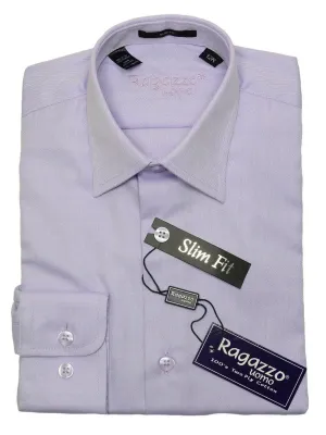 Ragazzo 20786 100% Cotton Boy's Slim Fit Dress Shirt - Tonal Herringbone - Lilac, Modified Spread Collar