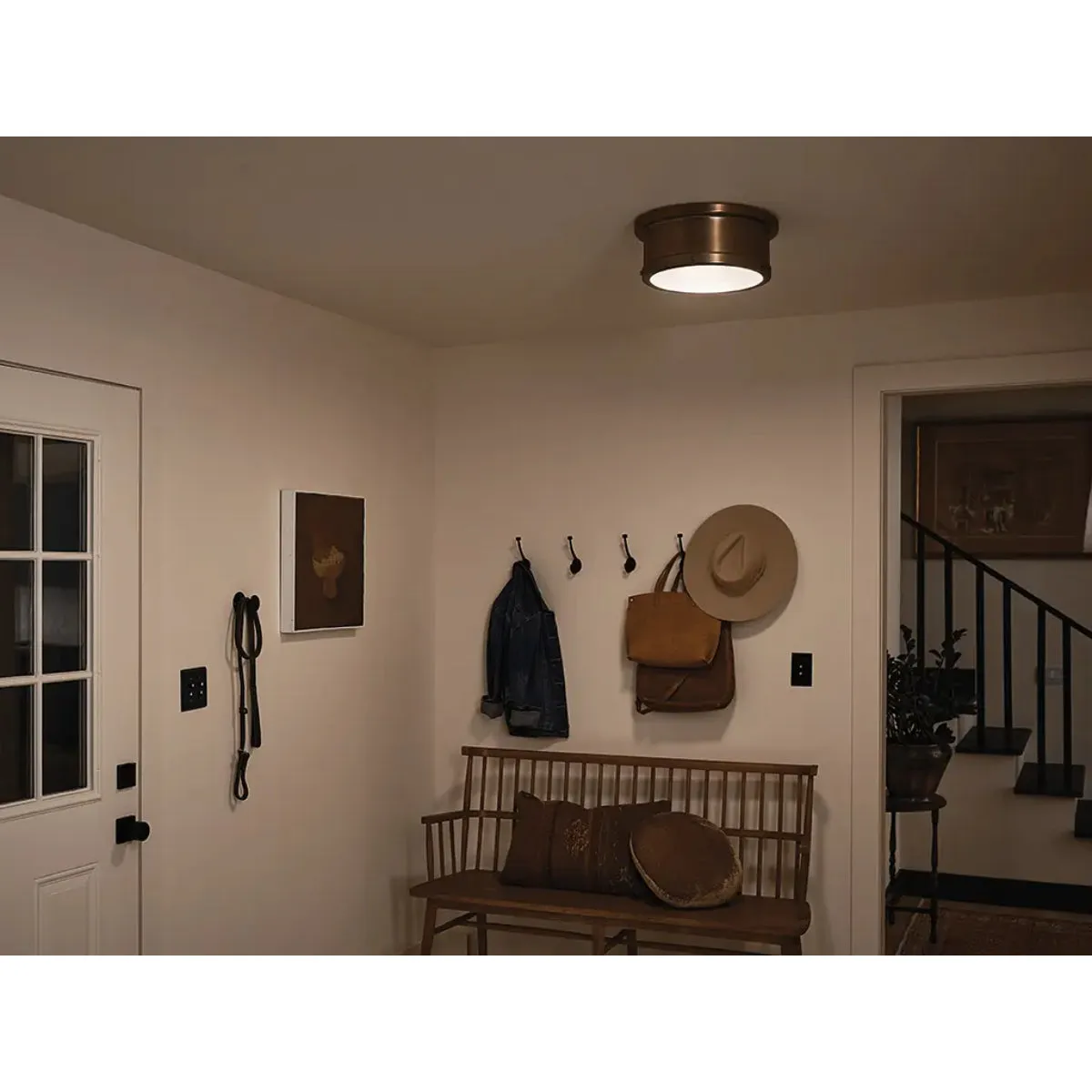 Serca 14" 2-Light Flush Mount Light, Brushed Natural Brass Finish