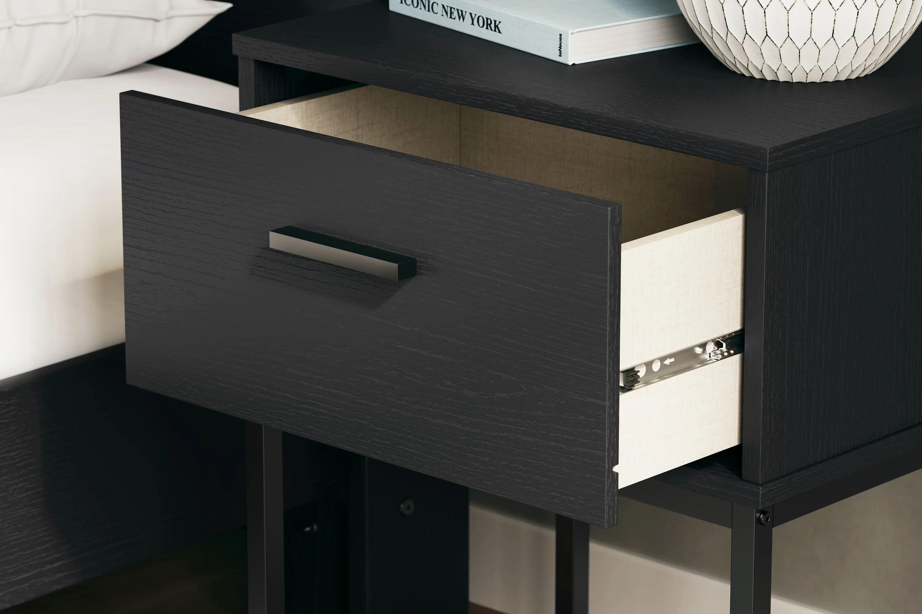 Socalle Twin Panel Platform Bed with Dresser, Chest and Nightstand in Black