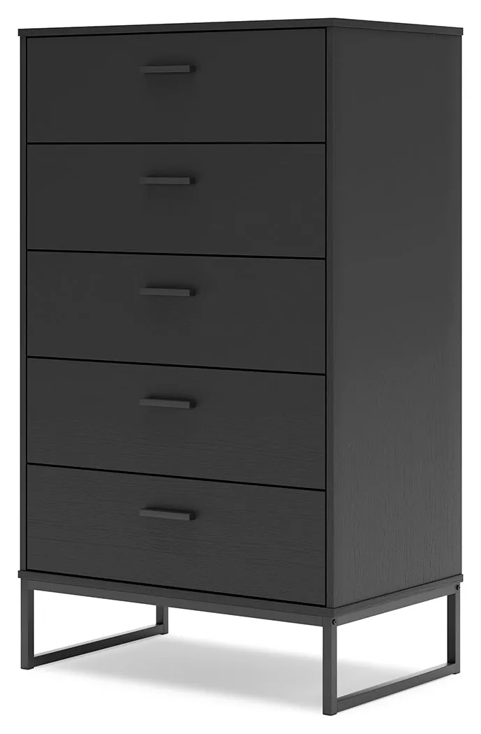 Socalle Twin Panel Platform Bed with Dresser, Chest and Nightstand in Black