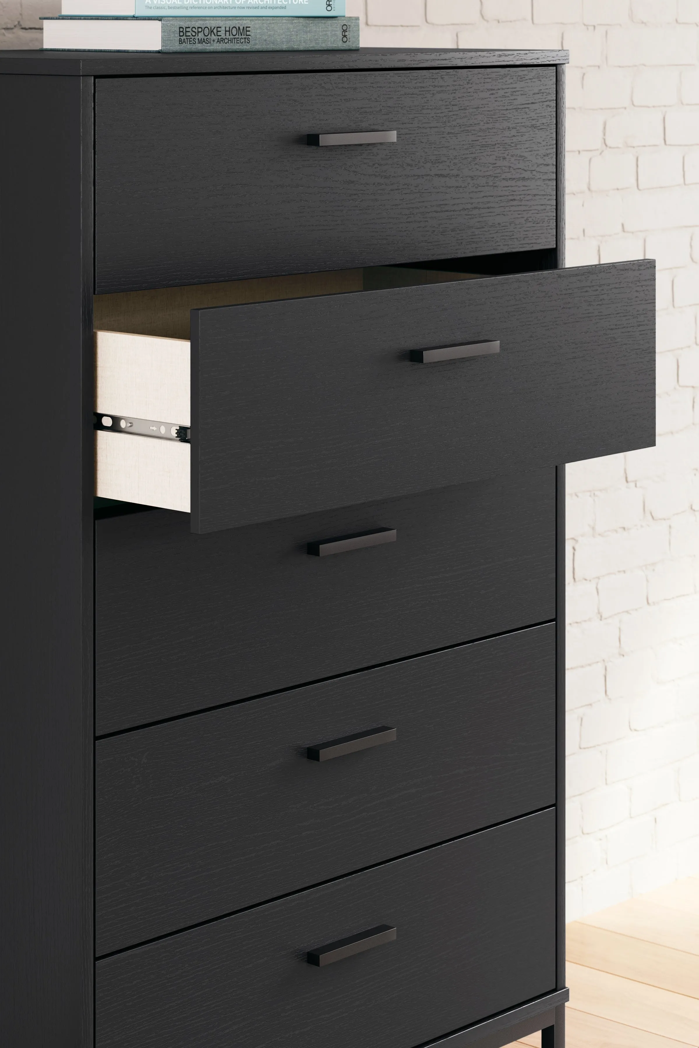 Socalle Twin Panel Platform Bed with Dresser, Chest and Nightstand in Black