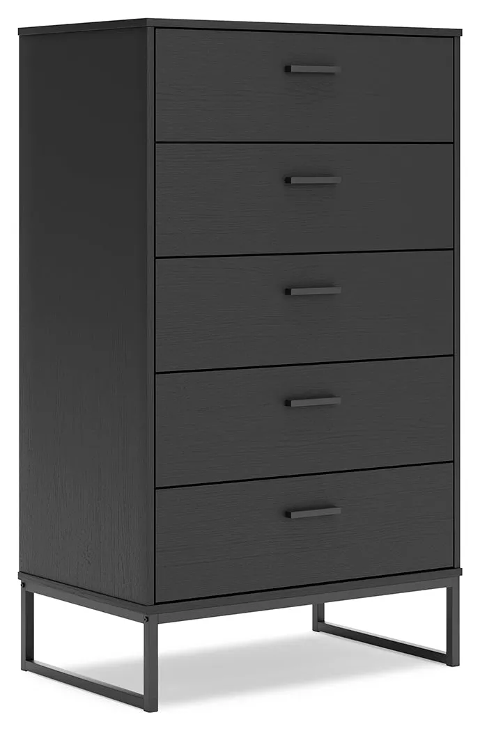 Socalle Twin Panel Platform Bed with Dresser, Chest and Nightstand in Black