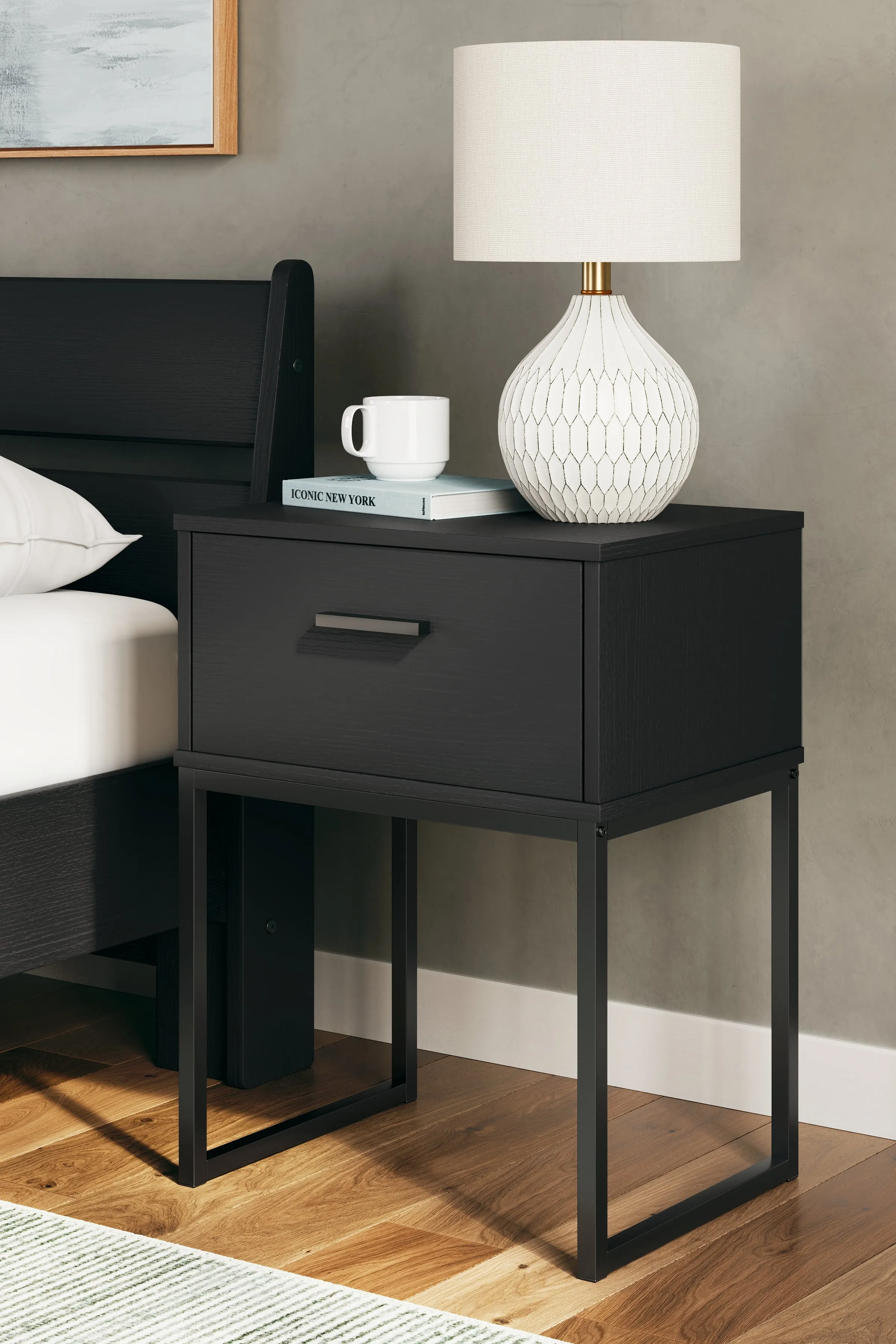 Socalle Twin Panel Platform Bed with Dresser, Chest and Nightstand in Black
