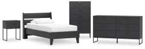 Socalle Twin Panel Platform Bed with Dresser, Chest and Nightstand in Black