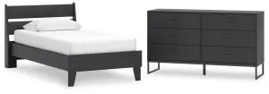 Socalle Twin Panel Platform Bed with Dresser in Black