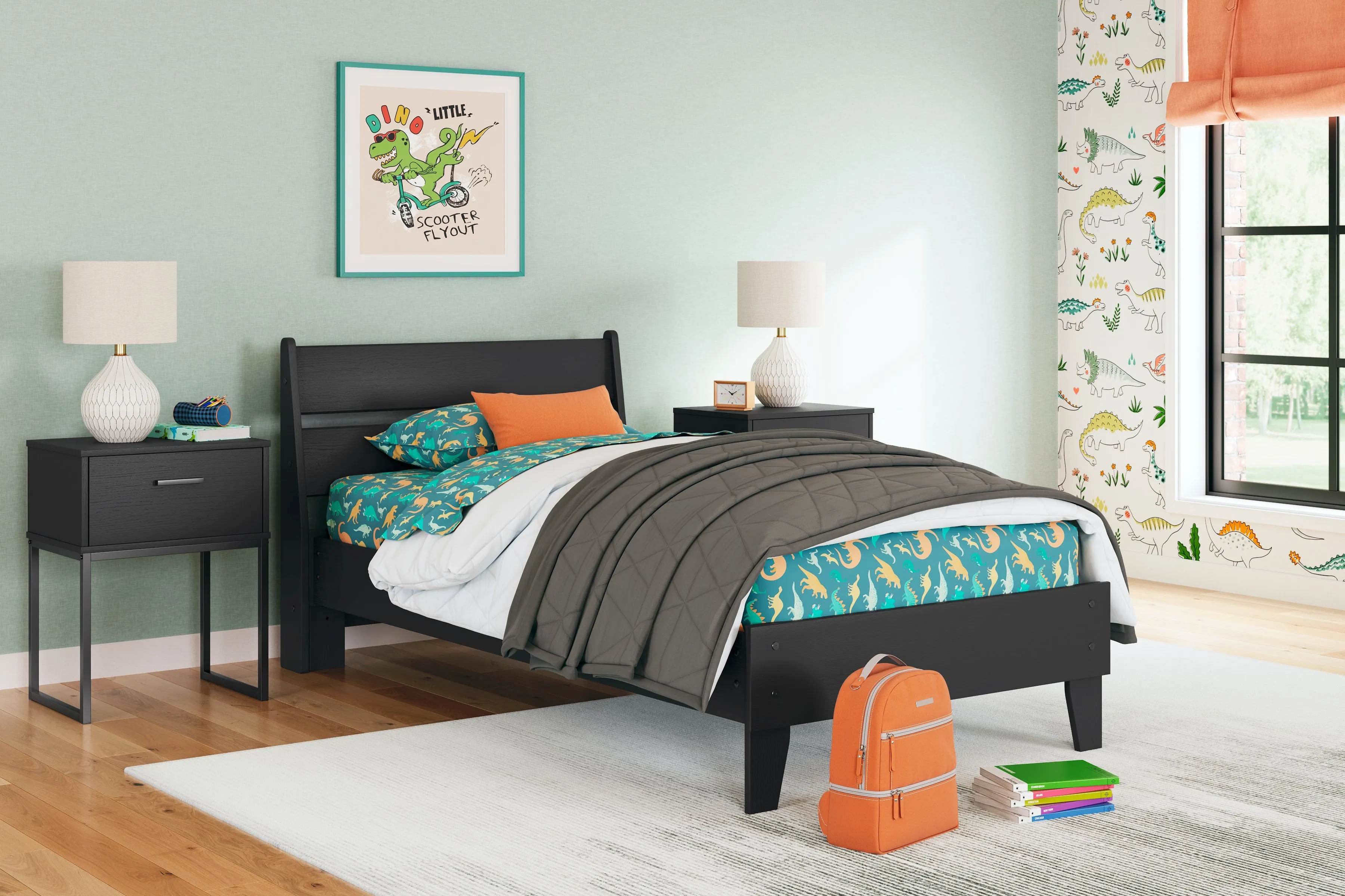 Socalle Twin Panel Platform Bed with Dresser in Black