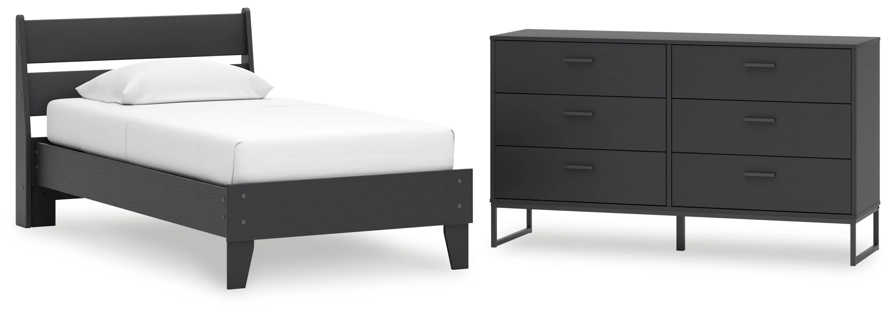 Socalle Twin Panel Platform Bed with Dresser in Black