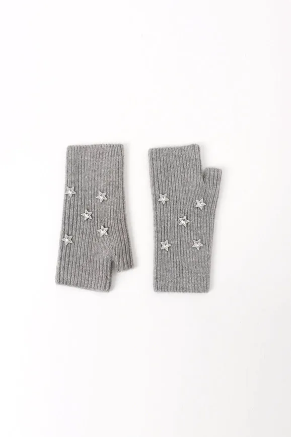 Star Embellished Angora Mittens Grey