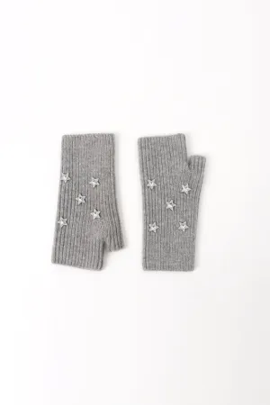 Star Embellished Angora Mittens Grey