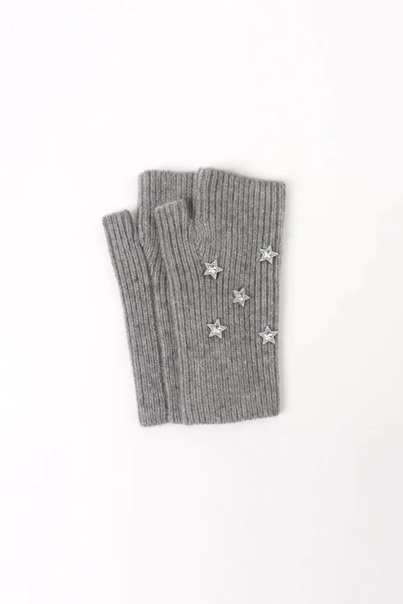 Star Embellished Angora Mittens Grey