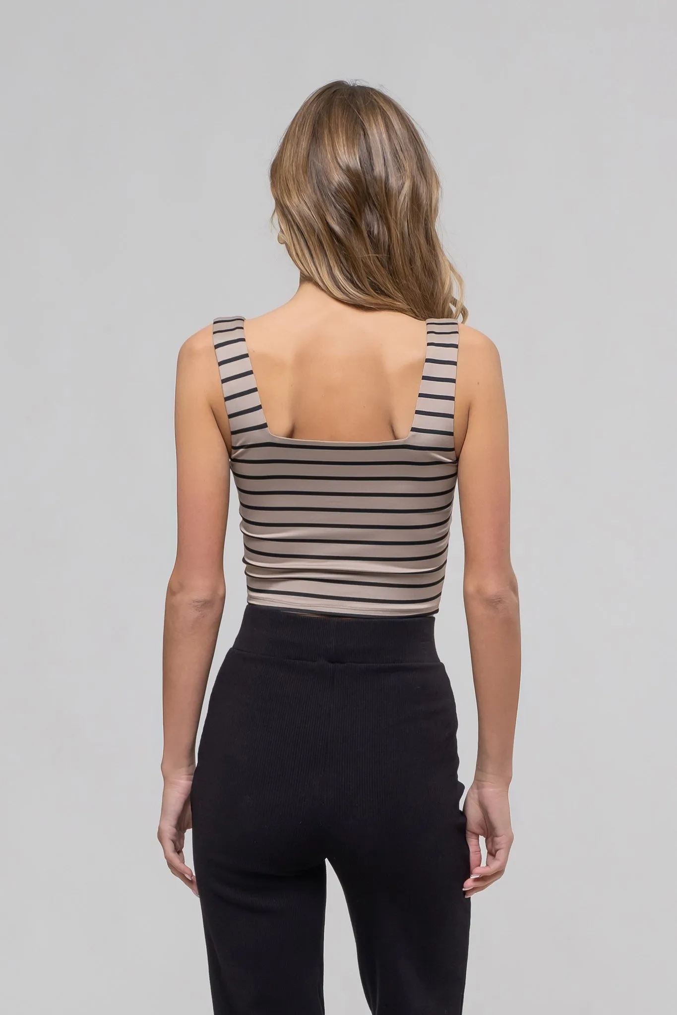 Striped Square Neck Sleeveless Crop Top