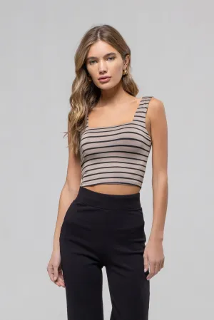 Striped Square Neck Sleeveless Crop Top