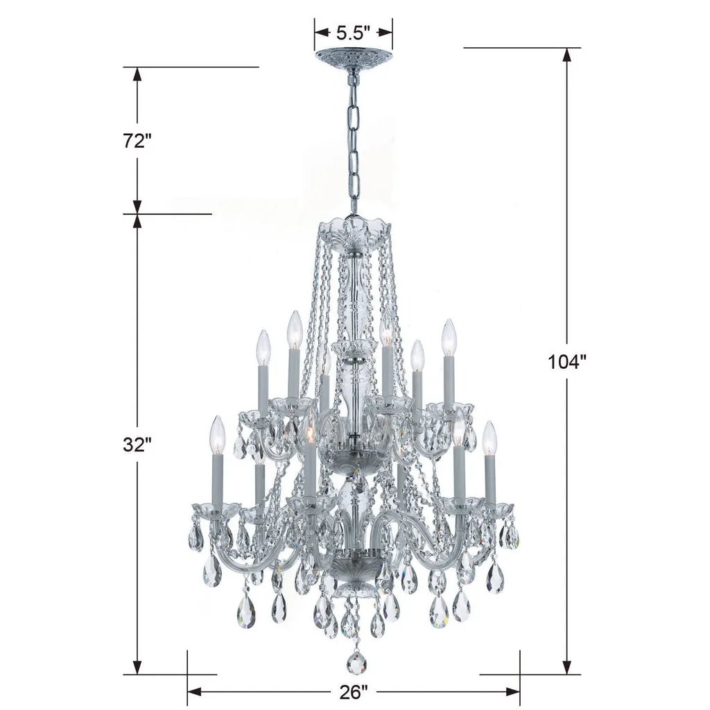 Traditional Crystal 12 Light Hand Cut Crystal Polished Chrome Chandelier