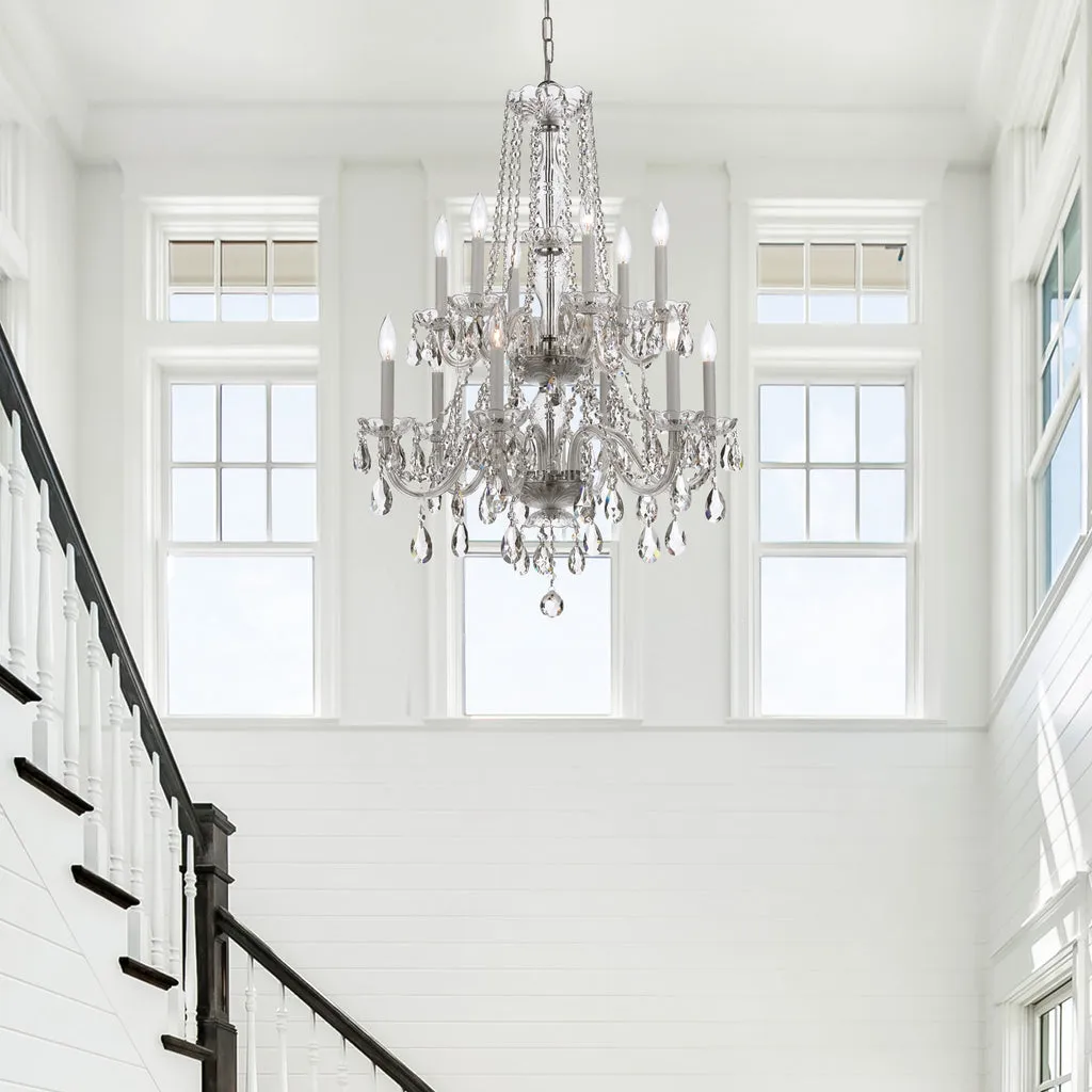 Traditional Crystal 12 Light Hand Cut Crystal Polished Chrome Chandelier