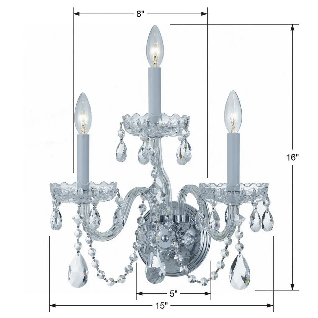 Traditional Crystal 3 Light Spectra Crystal Polished Chrome Sconce