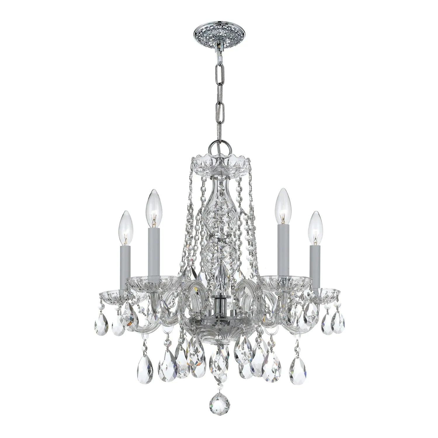 Traditional Crystal 5 Light Hand Cut Crystal Polished Chrome Chandelier
