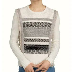 White   Warren Knit Fringe Sweater - Size Small