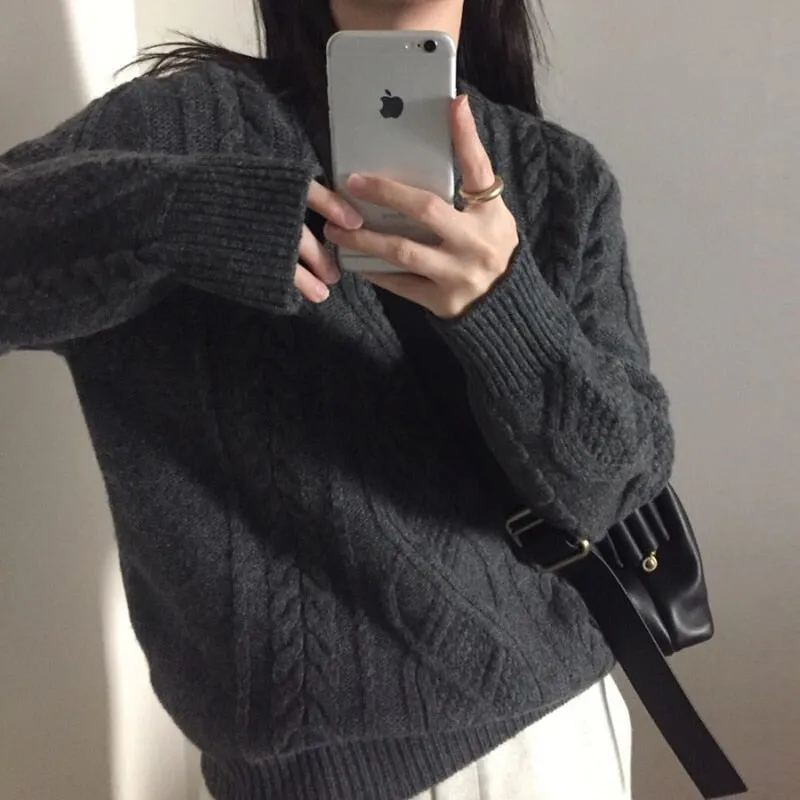 Winter Women Knitted Sweater Solid O