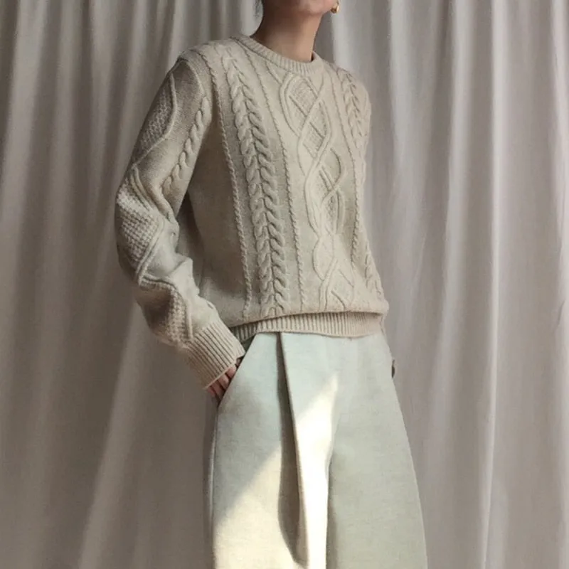 Winter Women Knitted Sweater Solid O