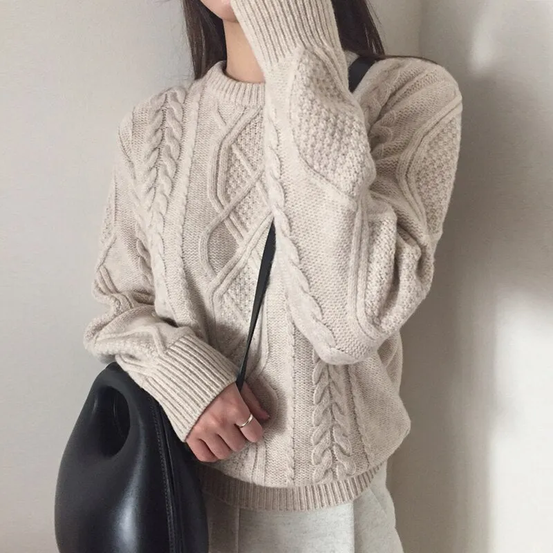 Winter Women Knitted Sweater Solid O