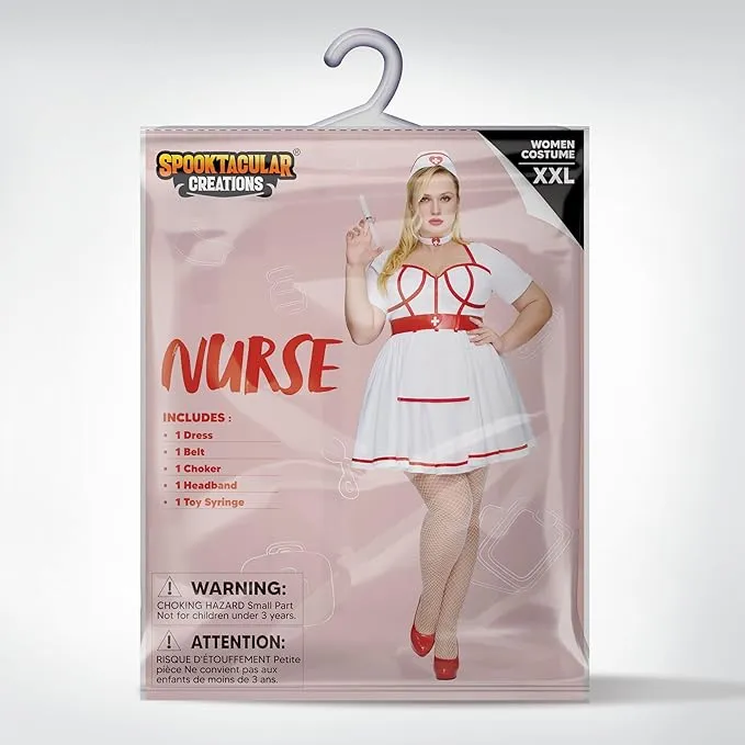 Women Plus Size Halloween Costumes, White Nurse