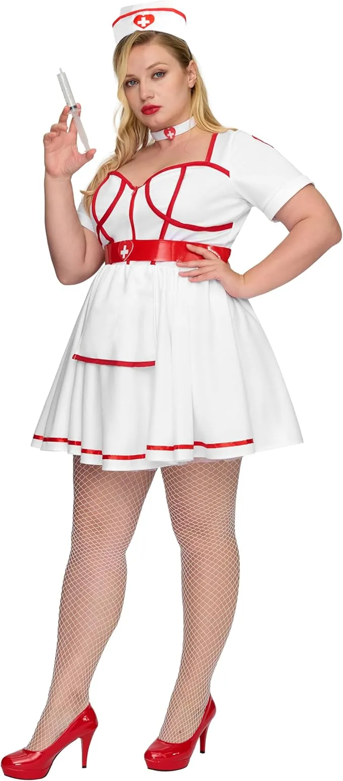 Women Plus Size Halloween Costumes, White Nurse